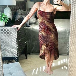 Jodi K Brown Patterned Stretchy High-Low Dress with Strappy Back Size S